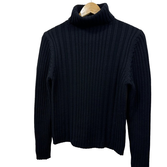 Italmode Made in Italy Ribbed Merino Wool Turtleneck Sweater, Black, Size Small - Picture 4 of 10